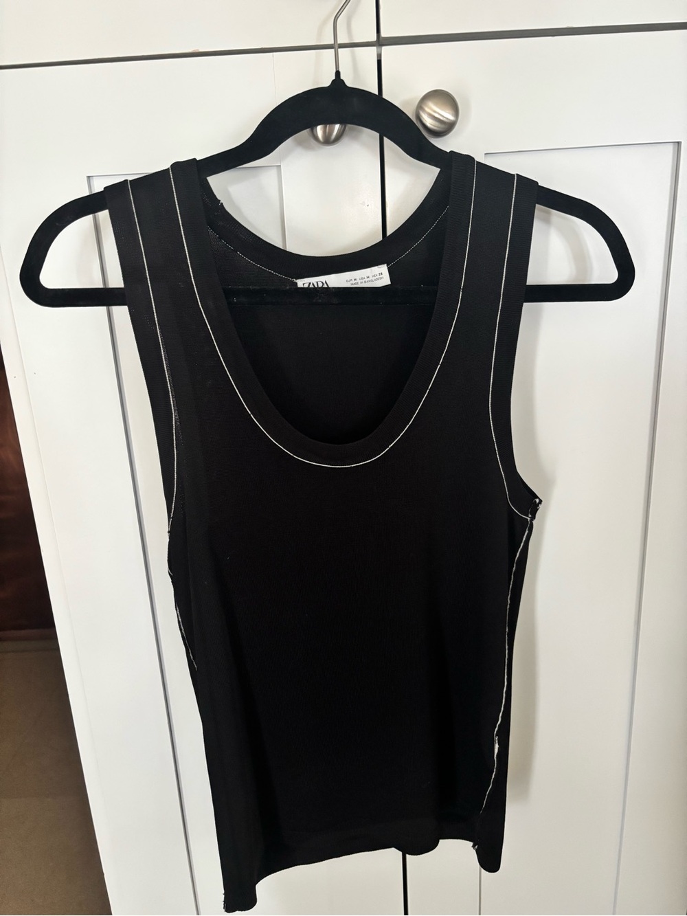 Zara Black Knit Tank Top with White Contrast Stitching